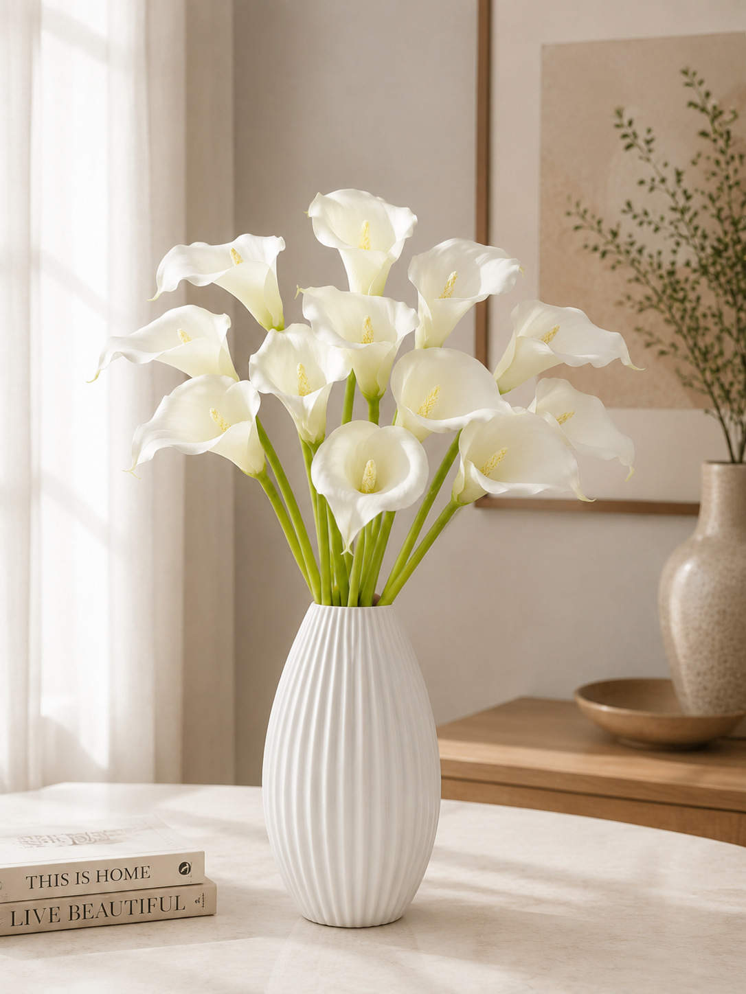 Elegant White Calla Lily Faux Floral Arrangement