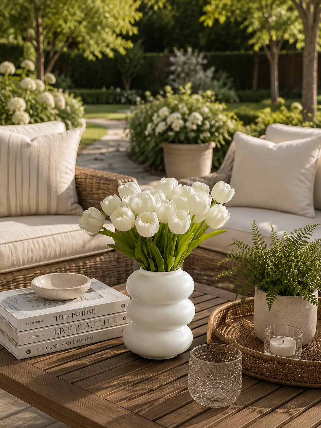 Elegant White Tulip Faux Floral Arrangement