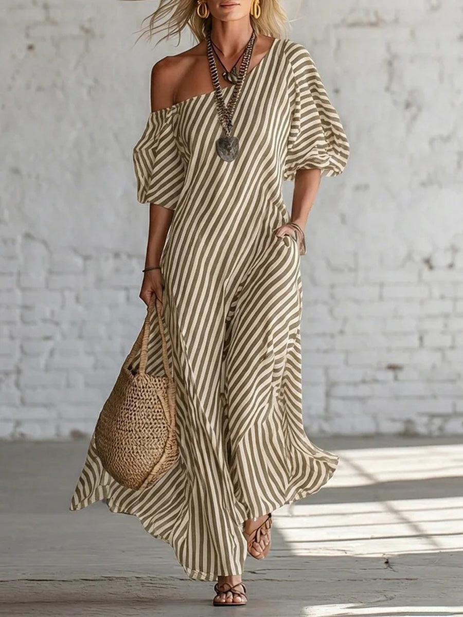 Flattering Striped One-Shoulder Maxi Dress