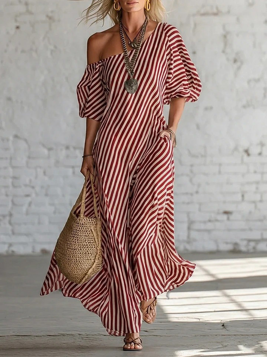 Flattering Striped One-Shoulder Maxi Dress