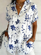Fresh Floral Short Sleeve Button Blouse