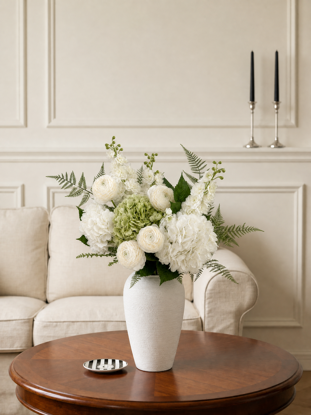 White & Green Garden Faux Floral Arrangement