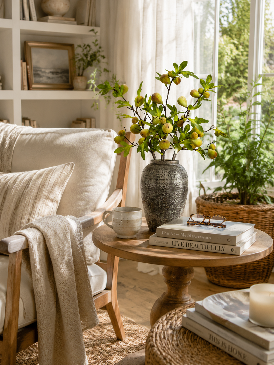 Frosted Fig Branch Faux Greenery Arrangement