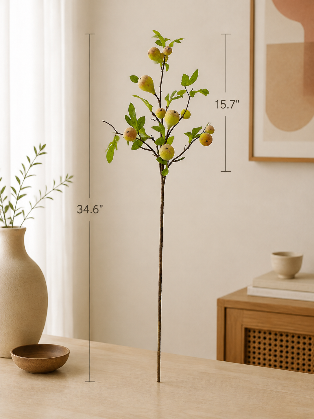 Frosted Fig Branch Faux Greenery Arrangement details