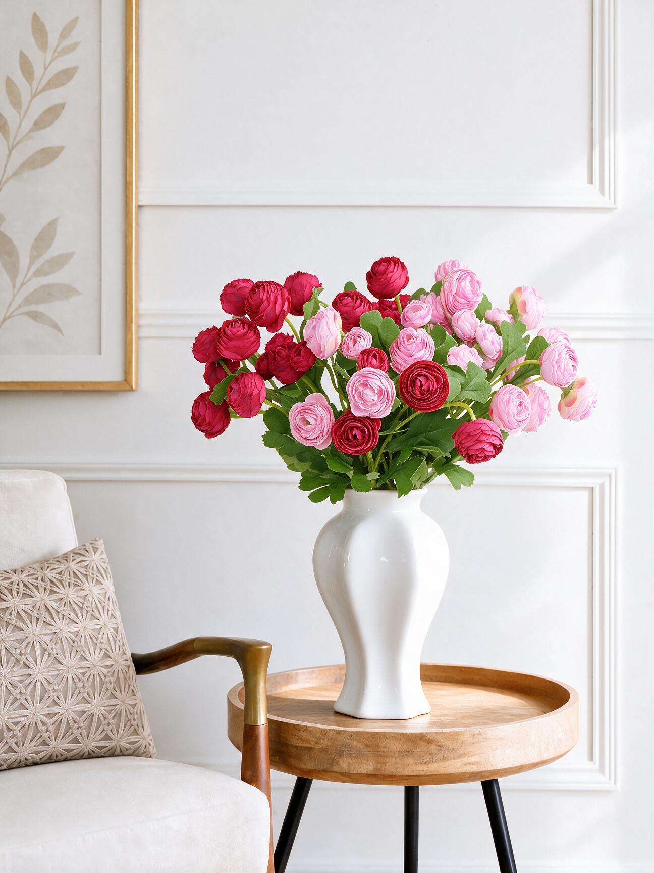 Fuchsia & Pink Ranunculus Faux Floral Arrangement