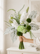 Green Hydrangea & Alocasia Faux Floral Arrangement