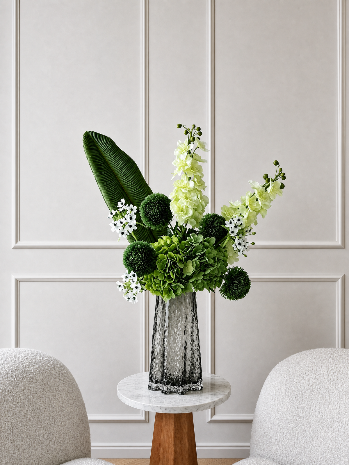 Green Hydrangea & Delphinium Faux Floral Arrangement