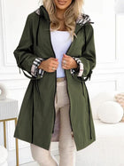 Hooded Plaid Print Long Trench Coat