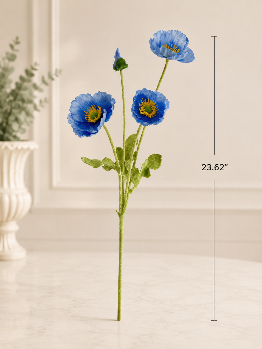 Ice Blue Poppy Faux Floral Arrangement details