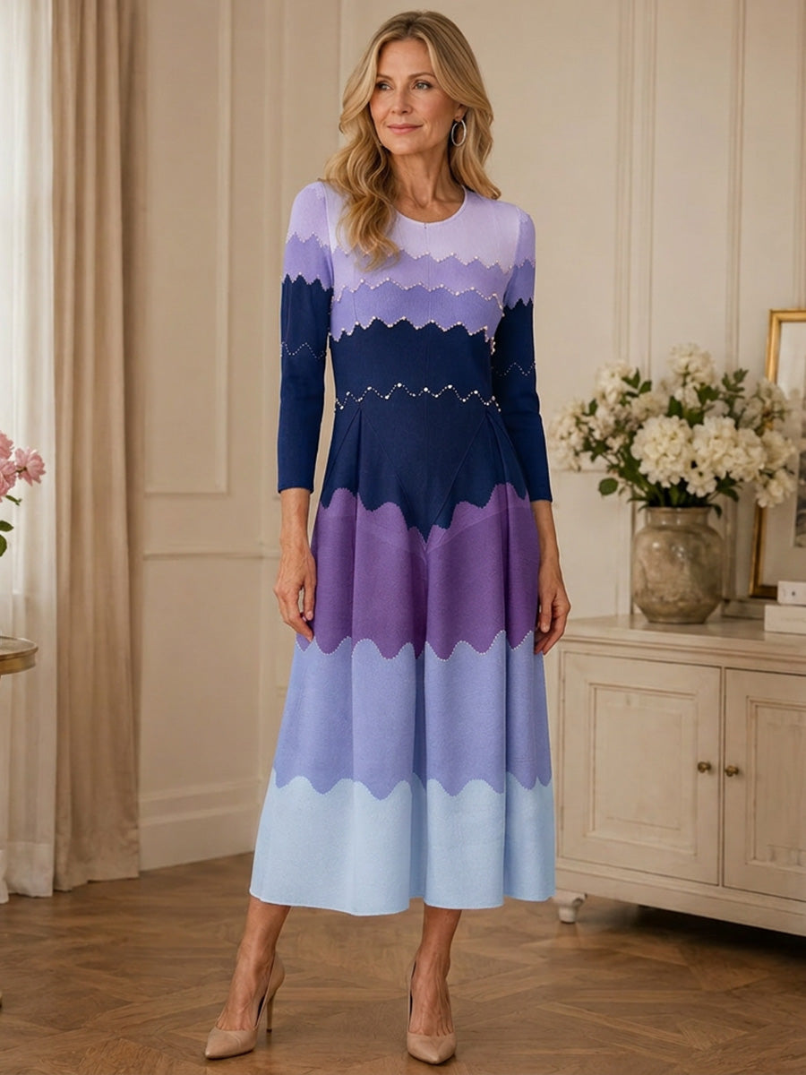 Elegant Pearl Embellished Pleated Maxi Bounce Dress