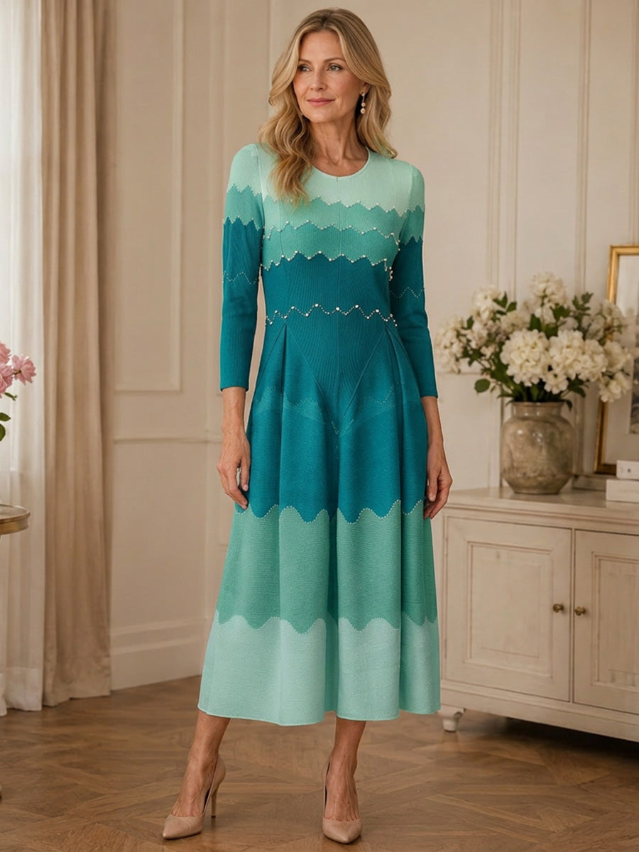 Elegant Pearl Embellished Pleated Maxi Bounce Dress