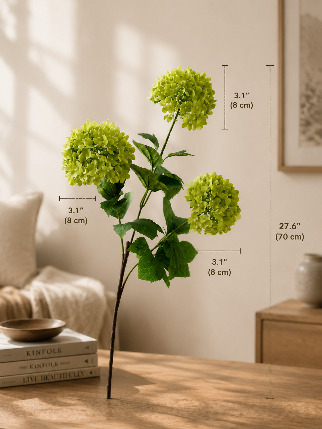 Ivory & Green Hydrangea Faux Floral Arrangement details