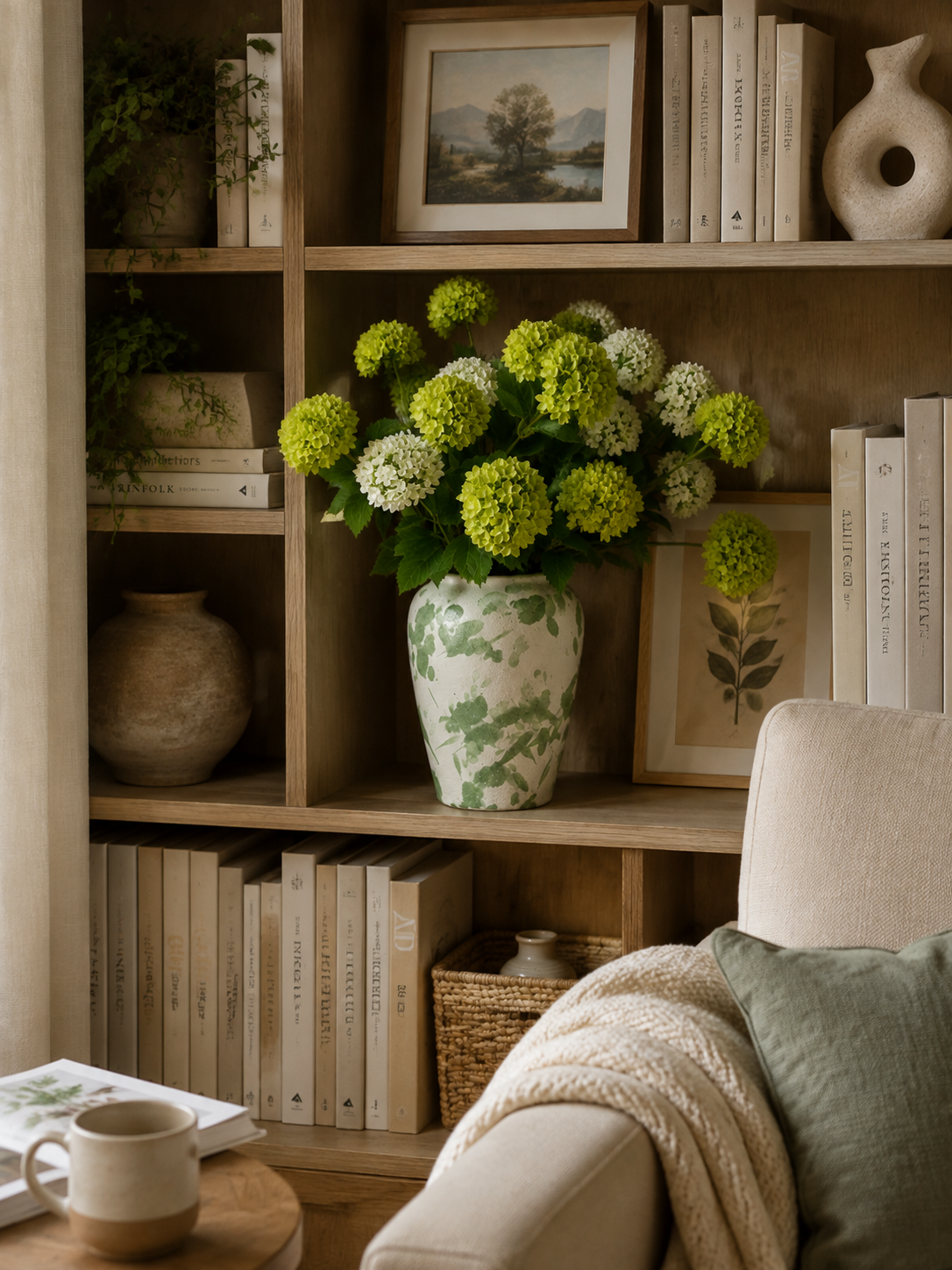 Ivory & Green Hydrangea Faux Floral Arrangement