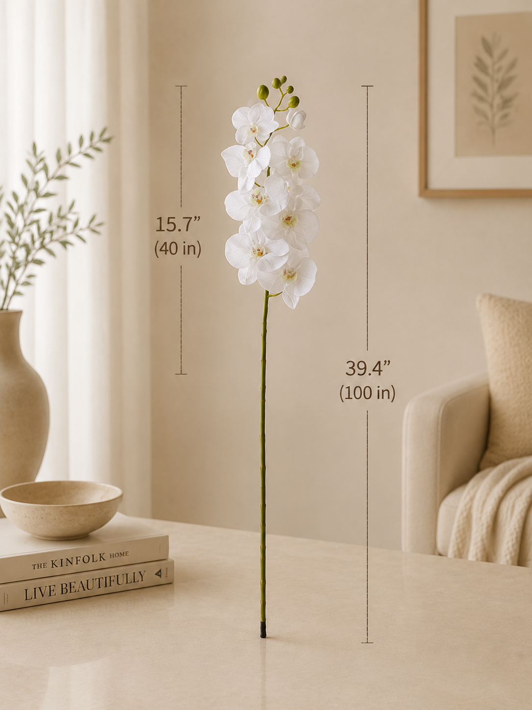 Ivory Orchid Faux Floral Vase Set details