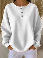 Long-Sleeve Waffle Knit Crew Neck Top