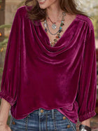 Luxury Solid-Color Velvet Long-Sleeve Top