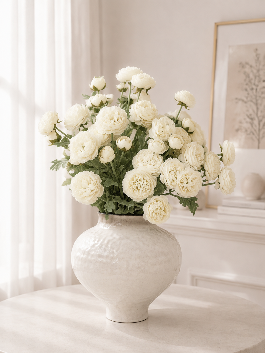 Luxury White Ranunculus Faux Floral Arrangement