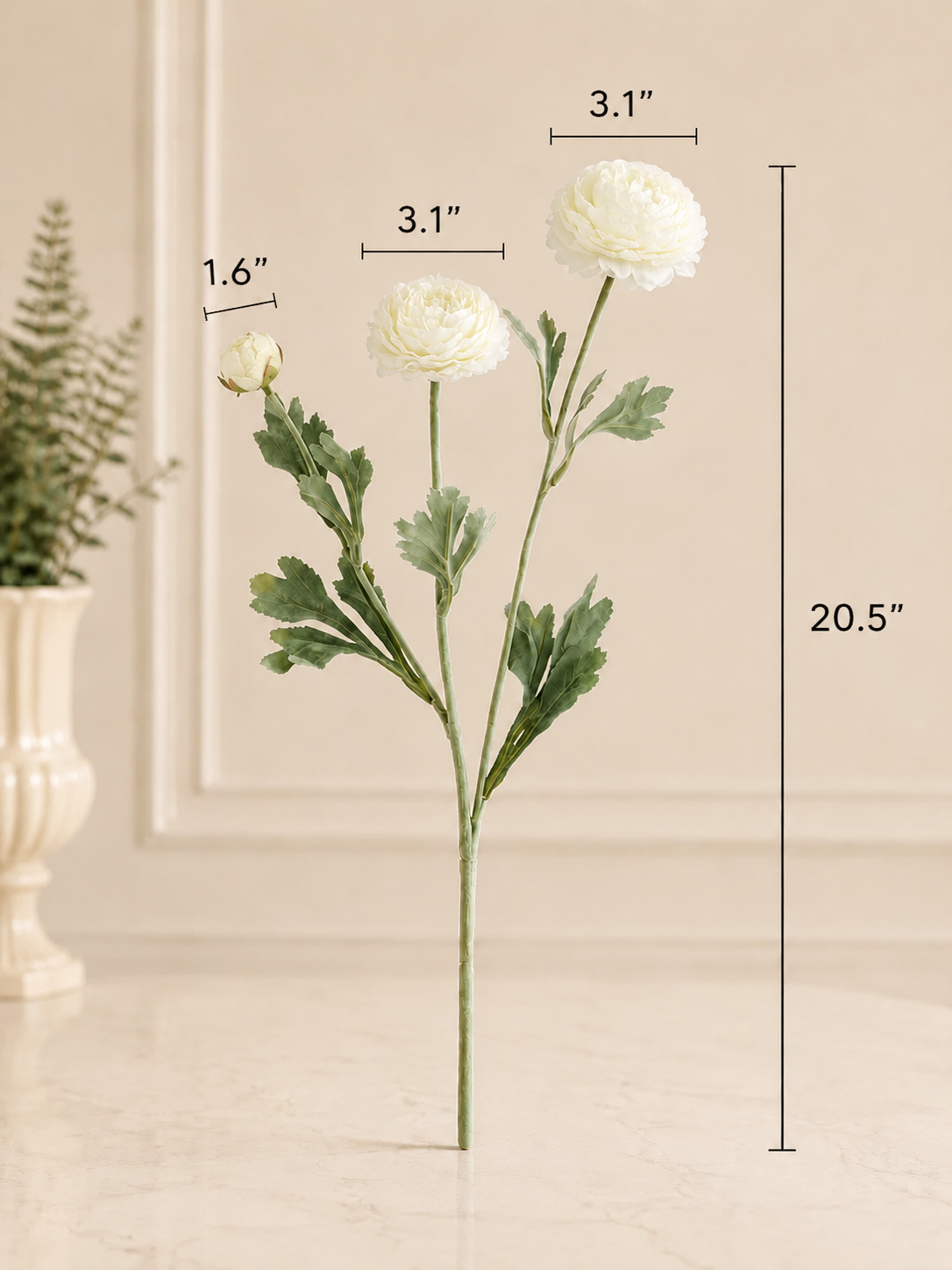 Luxury White Ranunculus Faux Floral Arrangement details