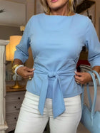 Minimalist Tie Front Mid Sleeve Top