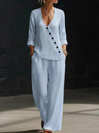 Minimalist Linen Blend Button Detail Two-Piece Set