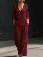 Minimalist Linen Blend Button Detail Two-Piece Set