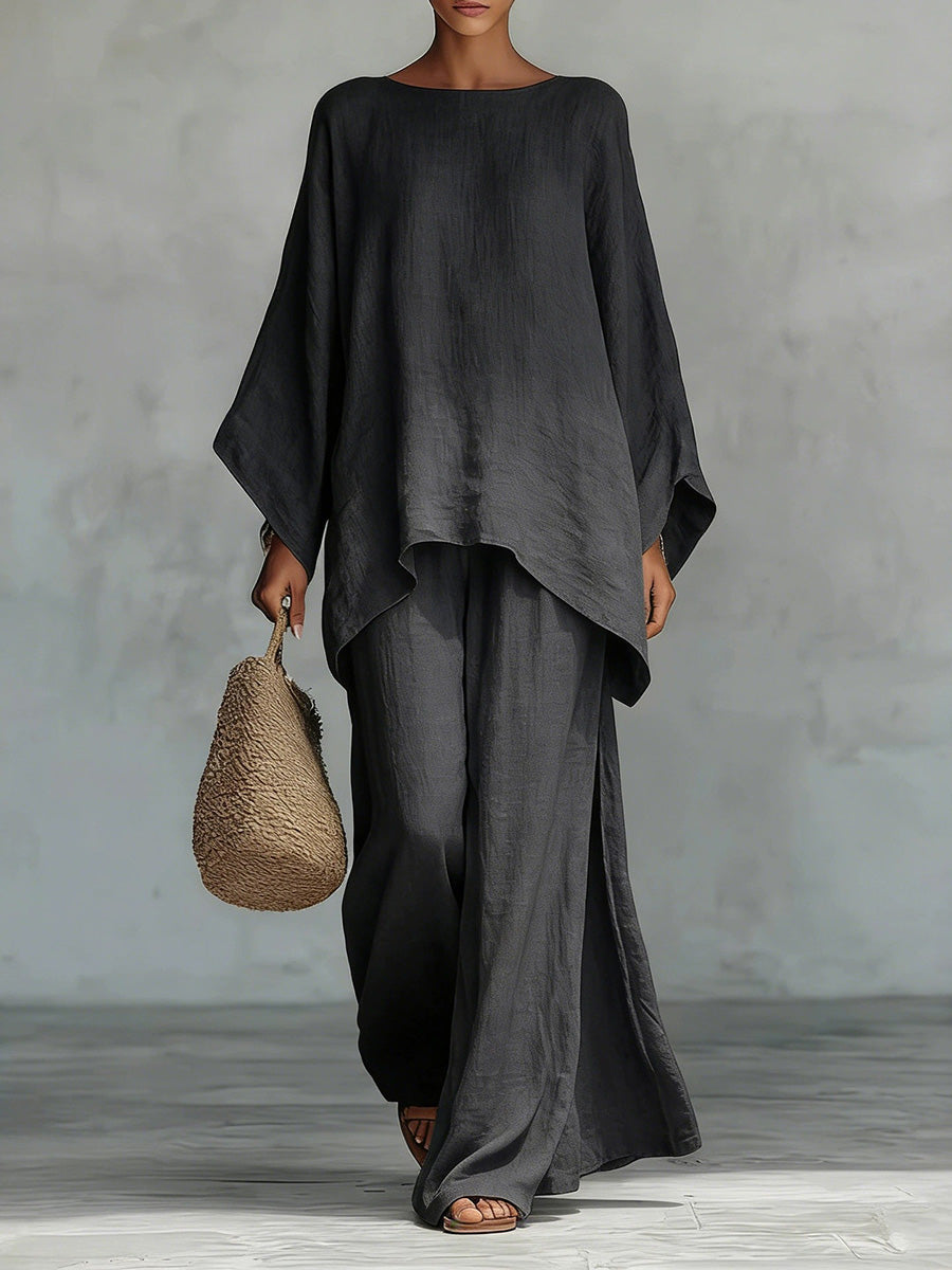 Minimalist Linen Wide-Leg Pants Set