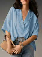 Minimalist Solid Color Short Sleeve Collared Top