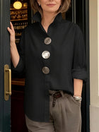 Modern Button Detail Long Sleeve Blouse