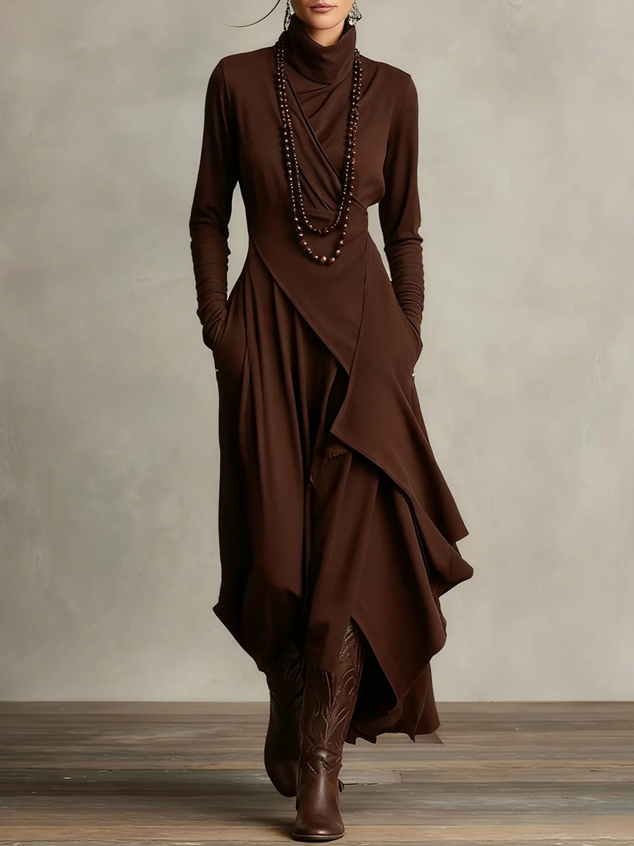 Modern High-Neck Asymmetric Silhouette Dress