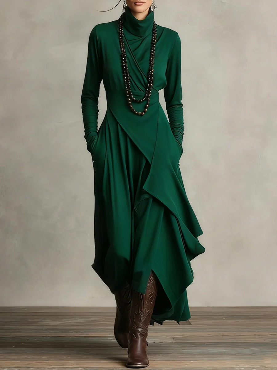 Modern High-Neck Asymmetric Silhouette Dress