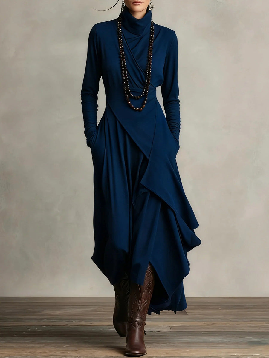 Modern High-Neck Asymmetric Silhouette Dress