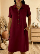 Soft Cotton Short Sleeve Pocket Midi Dress