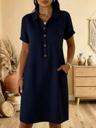 Soft Cotton Short Sleeve Pocket Midi Dress