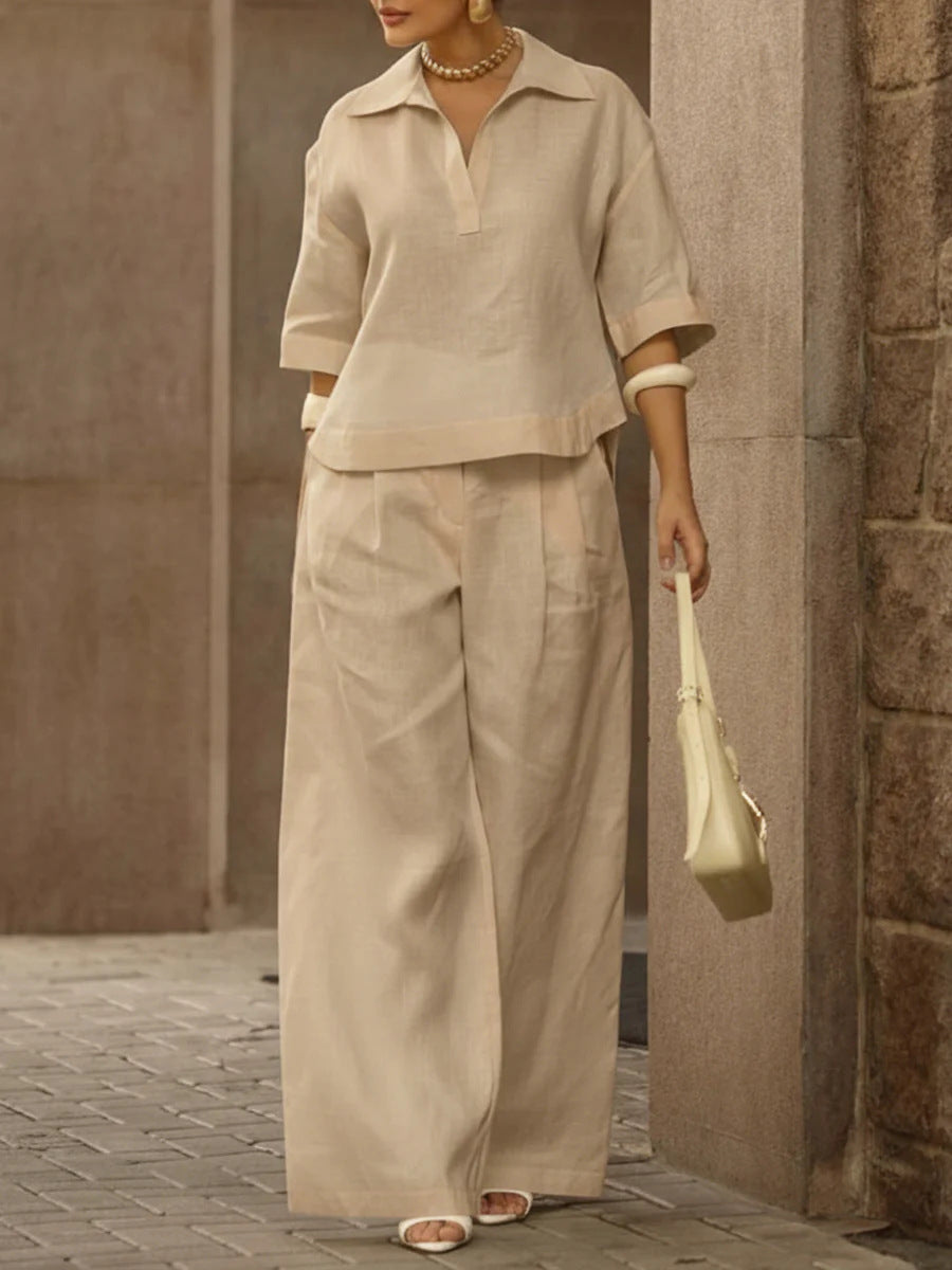 Solid Color 3/4 Sleeve Two-Piece Set