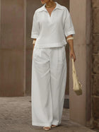 Solid Color 3/4 Sleeve Two-Piece Set