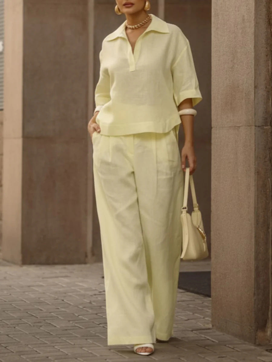 Solid Color 3/4 Sleeve Two-Piece Set