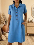 Soft Cotton Short Sleeve Pocket Midi Dress