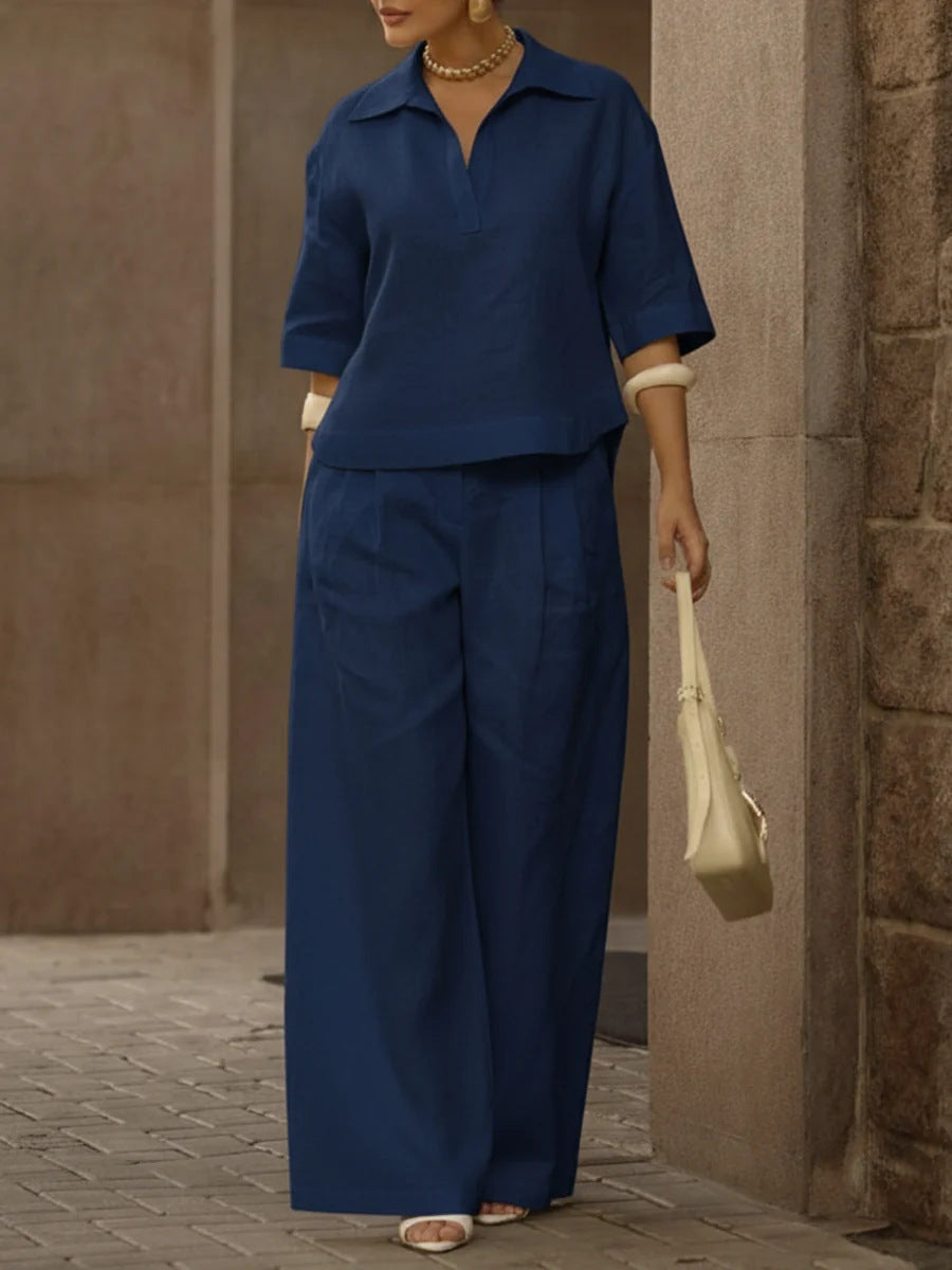 Solid Color 3/4 Sleeve Two-Piece Set