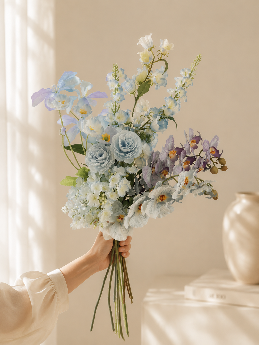 Ocean Blue Mixed Faux Floral Arrangement details