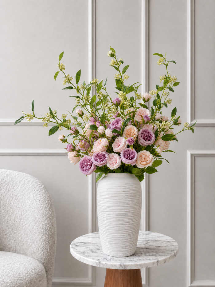 Pastel Austin Rose & Snow Willow Faux Floral Arrangement