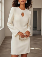 Pearl-Embellished Long Sleeve Mini Dress