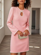 Pearl-Embellished Long Sleeve Mini Dress