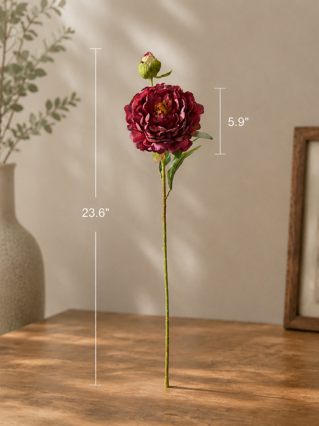 Pink & Burgundy Edge Peony Faux Floral Arrangement details