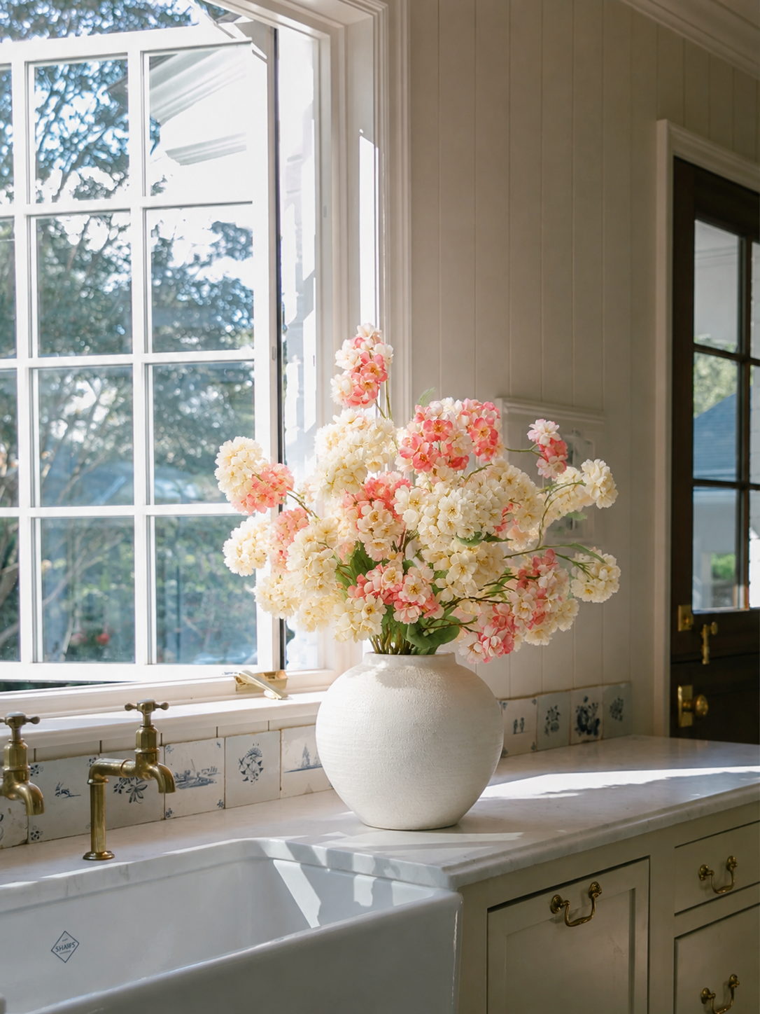 Pink & White Cherry Blossom Faux Branch Arrangement