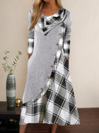 Plaid Patchwork Long-Sleeve Casual Dress