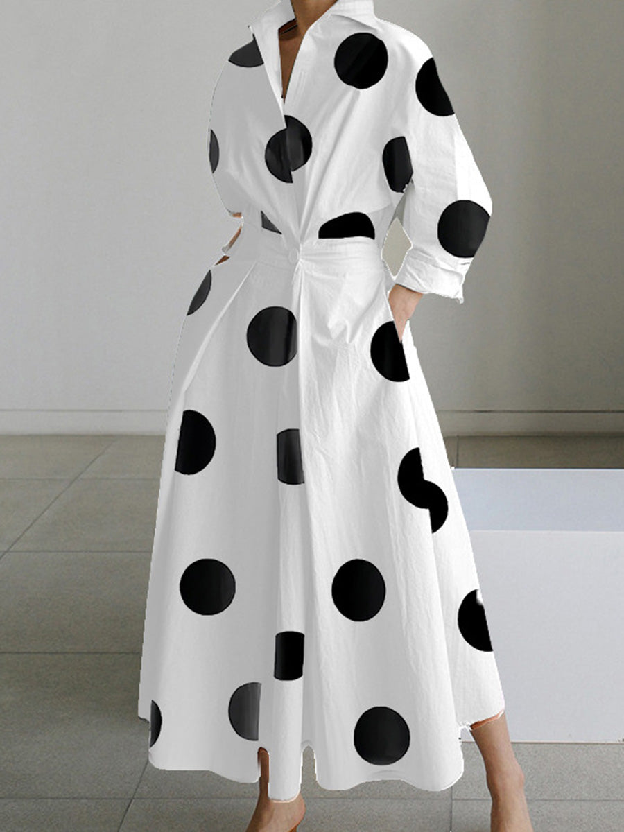 Polished Long-Sleeve Printed V-Neck Dress
