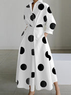 Polished Long-Sleeve Printed V-Neck Dress