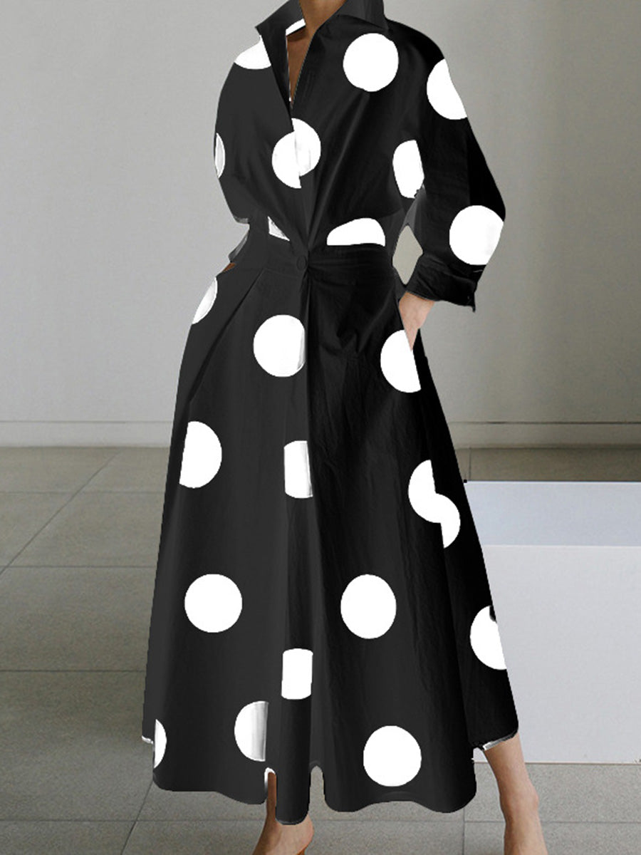 Polished Long-Sleeve Printed V-Neck Dress