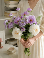 Real Touch White Peony Lavender Garden Bouquet