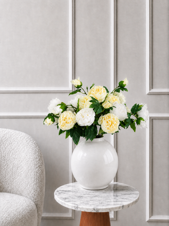 White & Yellow Real Touch Peony Faux Floral Arrangement